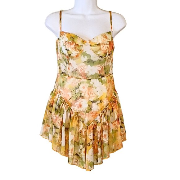 No Brand Detected Pants - Womens Babydoll Romper Size S Fairy Cottagecore Floral Sweetheart Neck Ruffle